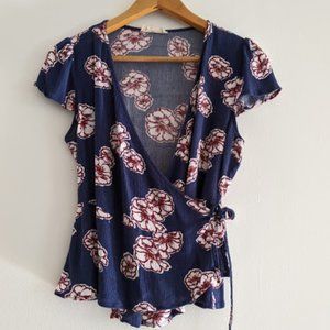 Elodie Navy Blue Floral Wrap Shirt